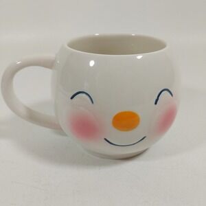 Hallmark Snowman Mug Smiling Cartoon Style 3D Face Rosy Cheeks Winter Coffee